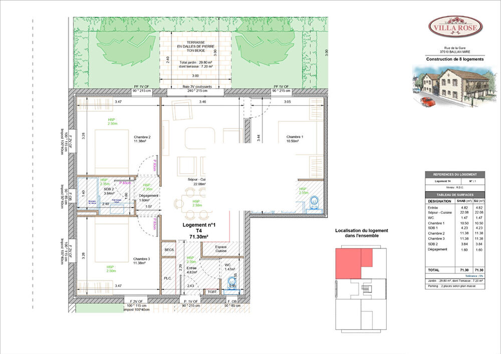 Vente Appartement Appartement Neuf - Ballan Mire 4 pièce(s) 71.30 m2 - Jardin et parking Ballan mire