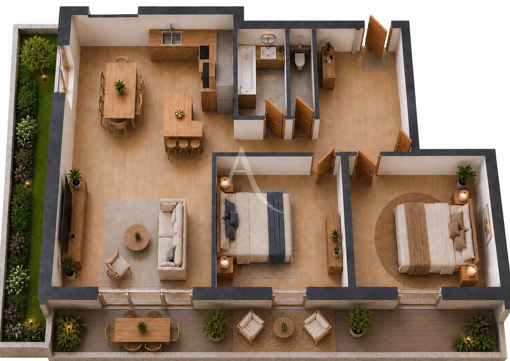 Appartement Coupvray - F3 NEUF bâtiment passif AVEC JARDIN, TERRASSE & 2 PARKINGS COUVERTS - Livraison prévue fin 2026