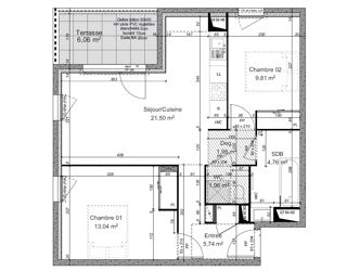  Appartement � vendre 3 pi�ces 59 m�