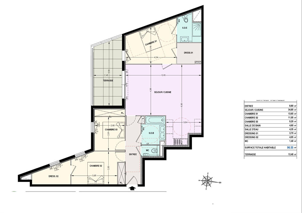 Appartement Le Cannet 4 pièce(s) de 96 m2.