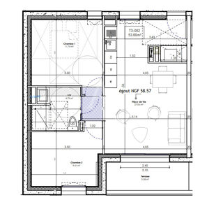  Appartement à vendre 3 pièces 53 m²