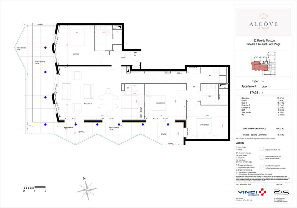 Vente Appartement Appartement Le Touquet Paris Plage 4 pièces 101.22 m² + terrasse 46.83 m² Le touquet paris plage