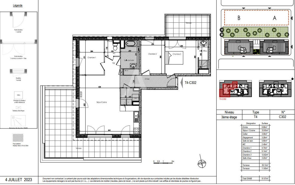 Appartement T4 dernier étage avec Terrasse disponible de suite sur TRELAZE