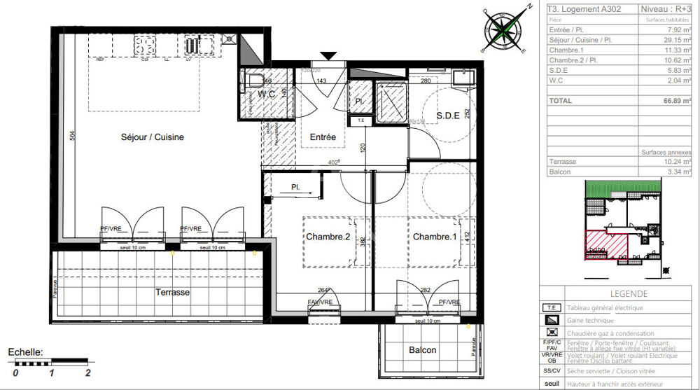 Vente Appartement Diponible de suite T3 de 66,89m² avec terrasse et balcon à St Herblain- Quartier Beauséjour. Saint herblain