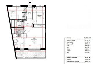  Appartement à louer 3 pièces 65 m²