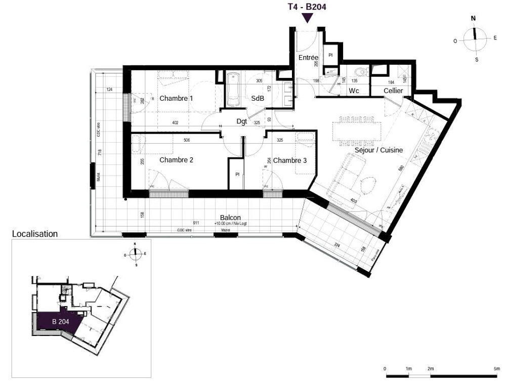 Saint-Malo - quartier Gare - Appartement T4 de 77 m2 avec balcon et parkings