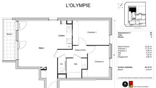  Appartement � vendre 3 pi�ces 64 m�
