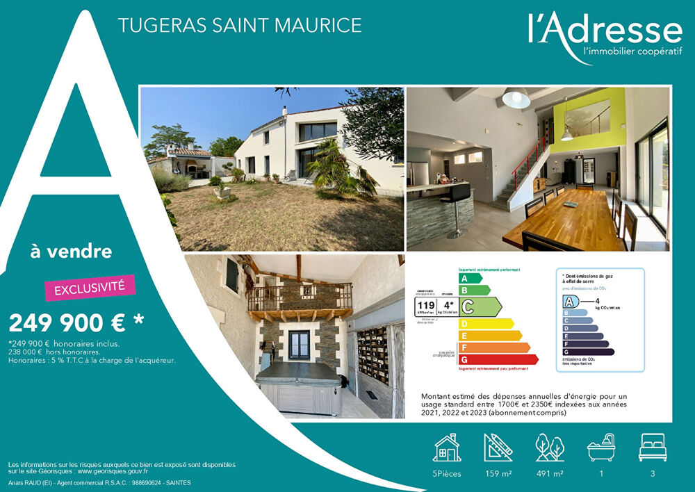 Vente Maison Maison à Tugéras-Saint-Maurice 5 pièces 159 m2 Tugeras saint maurice