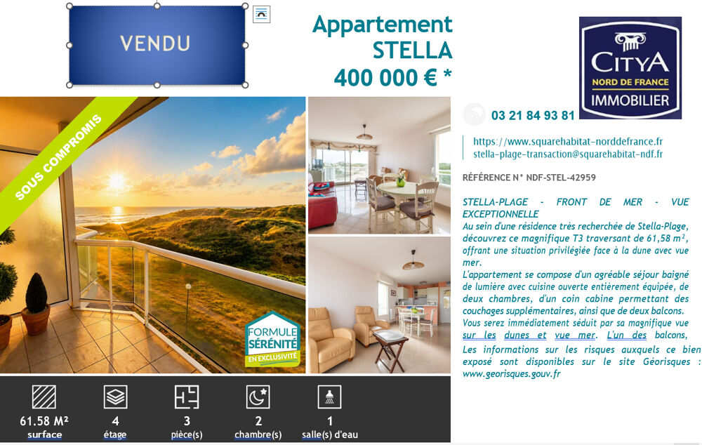 Appartement T3 et coin cabine vue Mer et Dunes Stella Plage