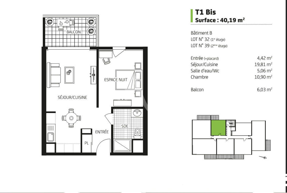Appartement de type1 Bis de 40 m² sur Carquefou