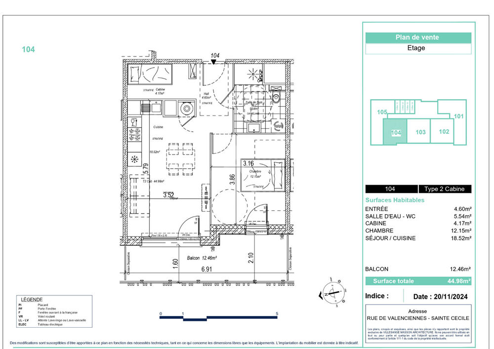Vente Appartement Appartement Sainte Cecile 2 pièces  cabine 44.98m² Sainte cecile