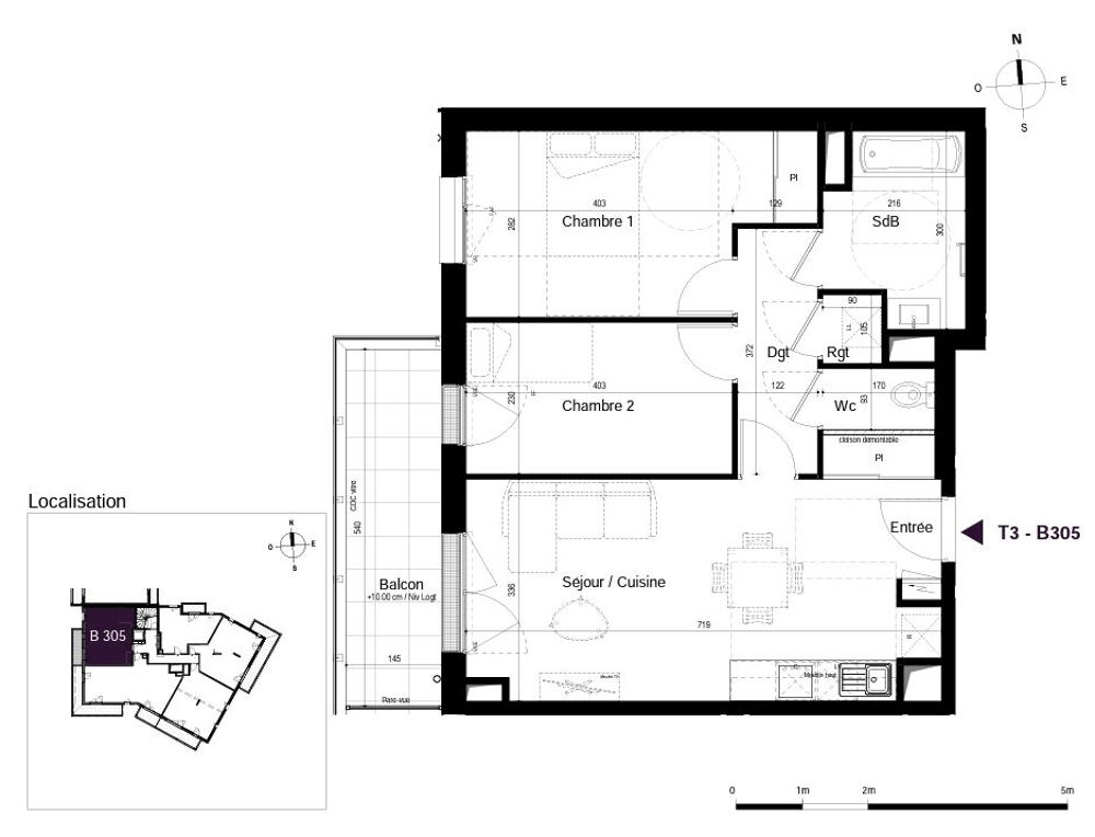 Saint-Malo - quartier Gare - T3 de 59 m2 avec balcon et parking