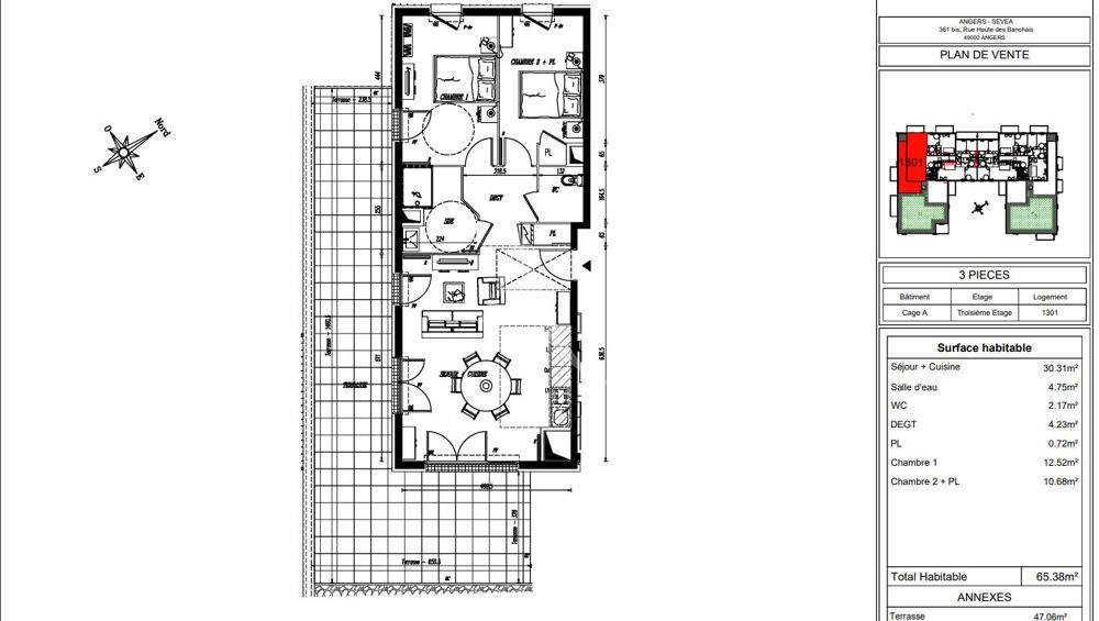 Vente Appartement Appartement T3 en dernier étage avec Terrasse en livraison immédiate sur ANGERS Angers