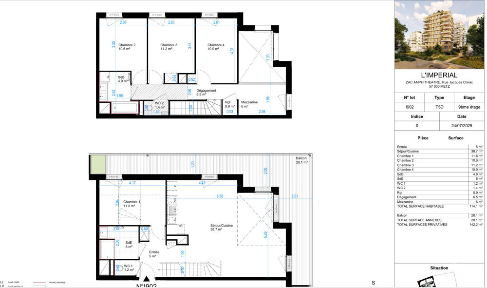 Appartement 5 pièces duplex 114.68 m2