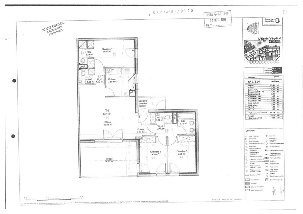 Location Appartement BLAGNAC 31700 PROCHE TRAMWAY Agréable T4 Récent de 82.14m² terrasse de 18.27m², Suite parentale , parking sous sol Blagnac