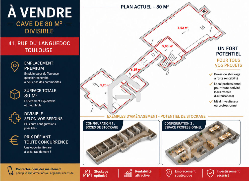 80m² quartier CARMES/ RESERVE OU AMENAGEMENT EN LOTS