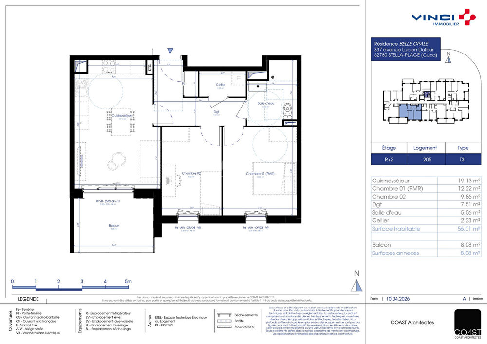 Appartement Stella Plage 3 pièces 56m² + balcon sud 8m²