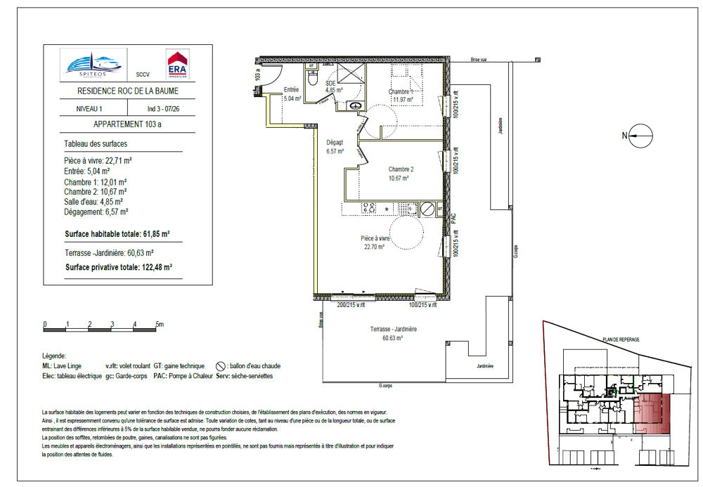 T3 Neuf ,Appartement VEFA, Sisteron 04200 3 pièce(s) 61.85 m2 + terrasse de 60m² , Lot 103 A