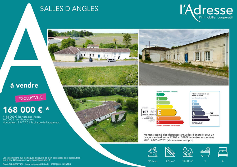Vente Maison Maison Salles D'Angles 4 chambres 1400 m2 Salles d angles
