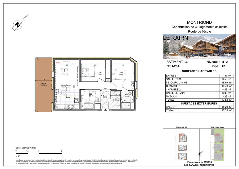LE KAIRN - MONTRIOND - Appartement T3 + cabine - 57.88m²