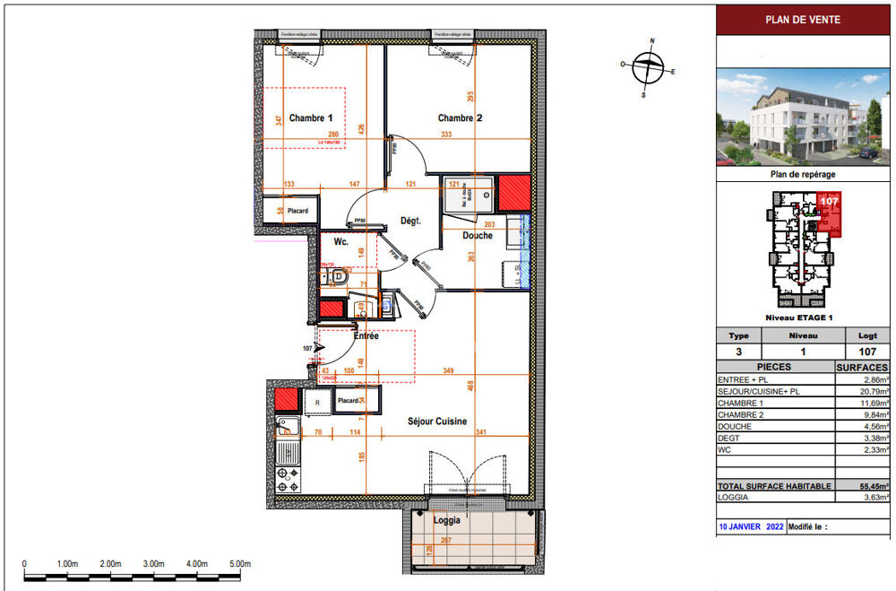 Appartement type 3 au calme avec balcon