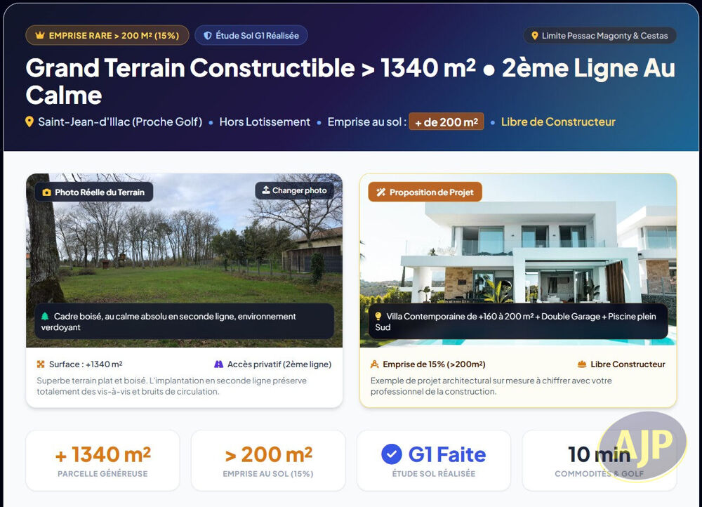 Vente Terrain Terrain 1340m² St Jean d'illac limite Cestas Saint jean d illac