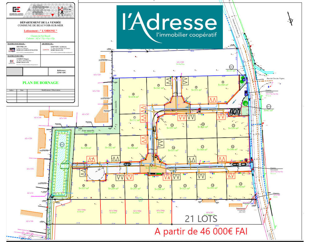 Vente Terrain Terrain 568m² Beauvoir sur mer