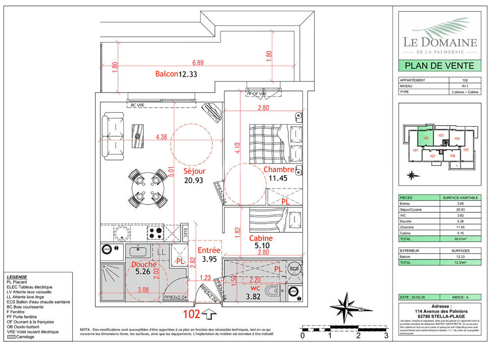 Vente Appartement Appartement Cucq Stella Plage 2 pièces cabine  50.51m² + balcon 12 m² Stella