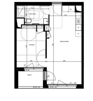  Appartement  vendre 2 pices 42 m