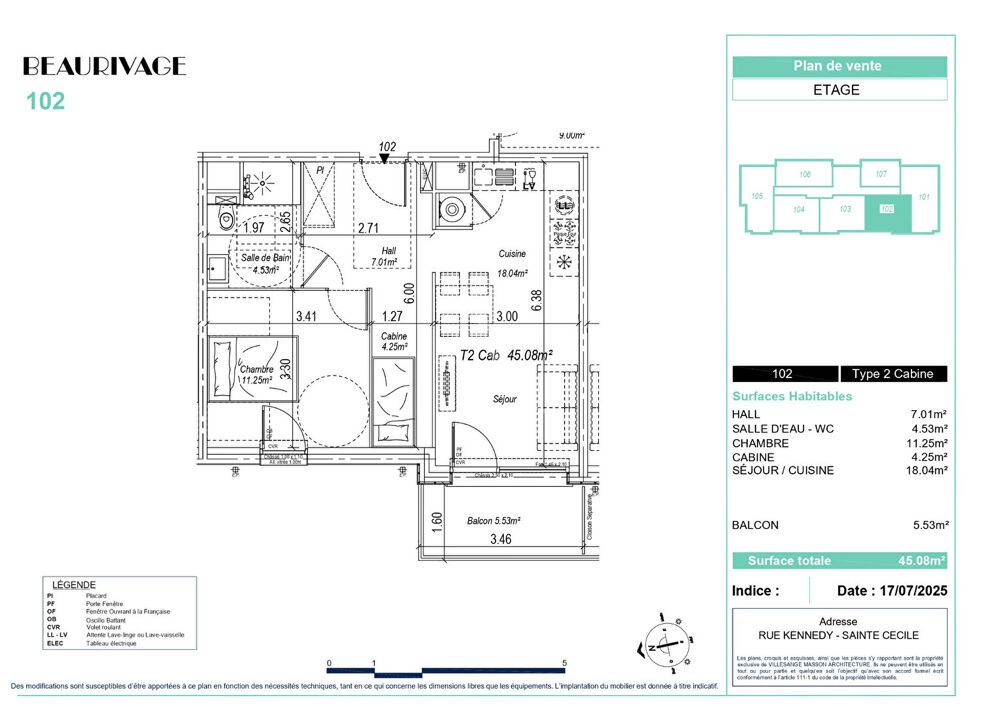 Vente Appartement Appartement Sainte Cécile 2 pièces cabine 45.08m² Sainte cecile
