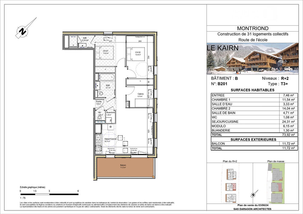 LE KAIRN - MONTRIOND - Appartement T3 + cabine - 73.92m²
