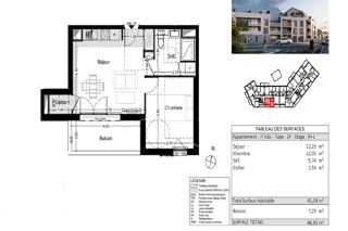  Appartement  vendre 2 pices 42 m