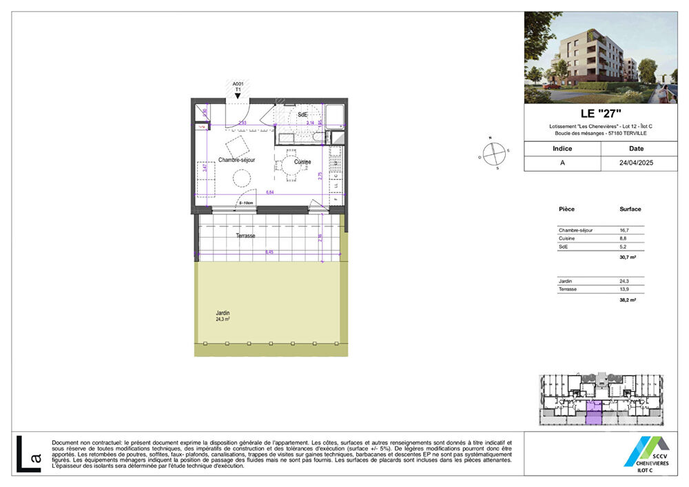 Vente Appartement Magnifique Studio neuf de 30m2 avec terrasse (13m2), jardin (24m2) et parking extérieur Terville