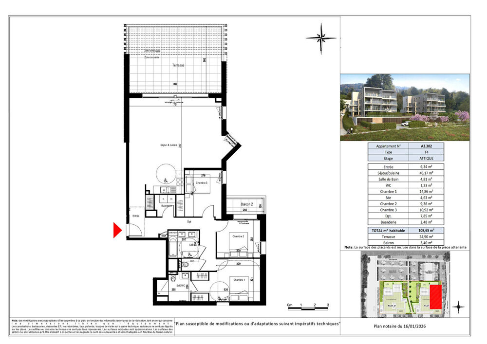EVIAN LES BAINS - Appartement T4 attique - 108.65m²