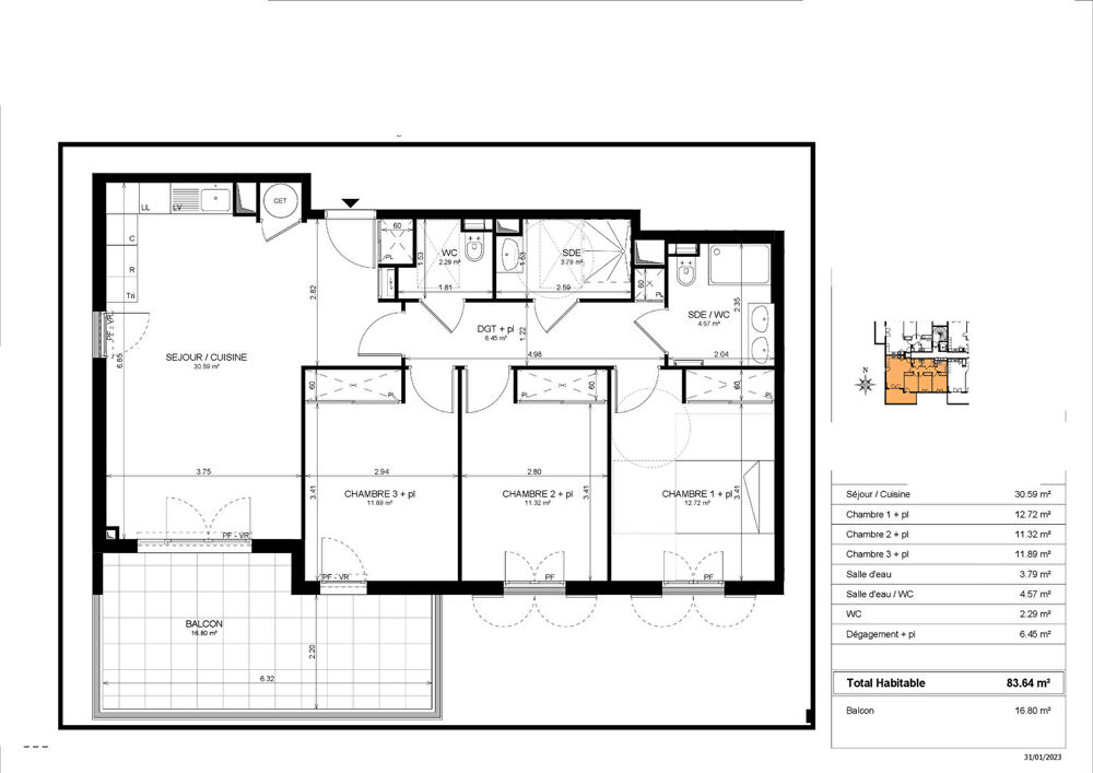 Appartement Le Cannet 4 pièce(s) 84 m2 SUD et DERNIER ETAGE