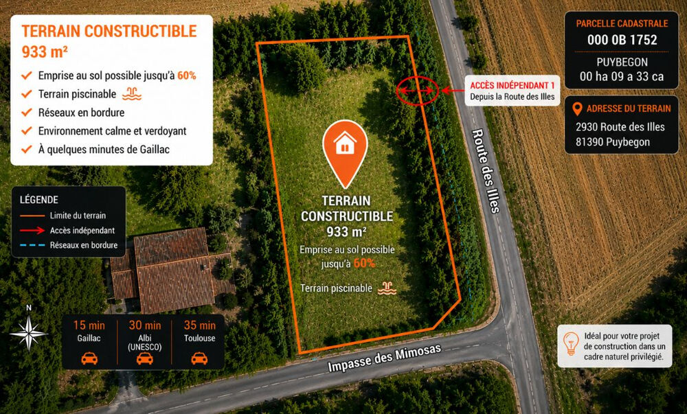 Vente Terrain Terrain constructible de 933 m² dans un environnement privilégié Puybegon