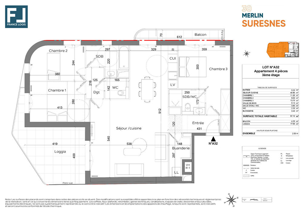 Vente Appartement Appartement Suresnes 4 pièce(s) 97.10 m2 FRAIS DE NOTAIRE OFFERTS Suresnes