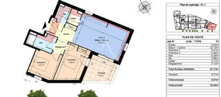  Appartement  vendre 3 pices 61 m