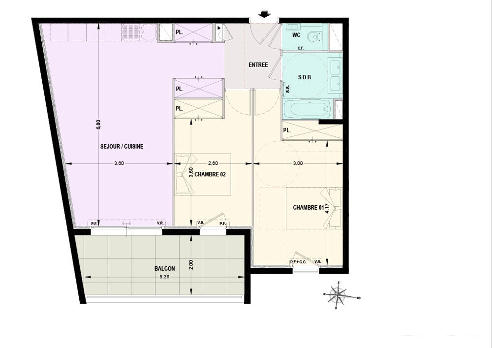 Vente Appartement Appartement  Le Cannet  3 pièce(s)  66 m2 et 11 m2 d'extérieur Le cannet