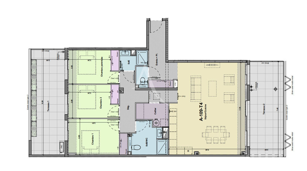 NEUF et achevé ! DESTOCKAGE Appartement T4 de 104m² avec 2 terrasses + DOUBLE GARAGE/BOX