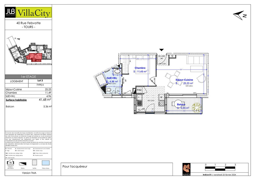 Vente Appartement 2 Pièces  Febvotte  -  avec balcon - 41.68m2 Tours