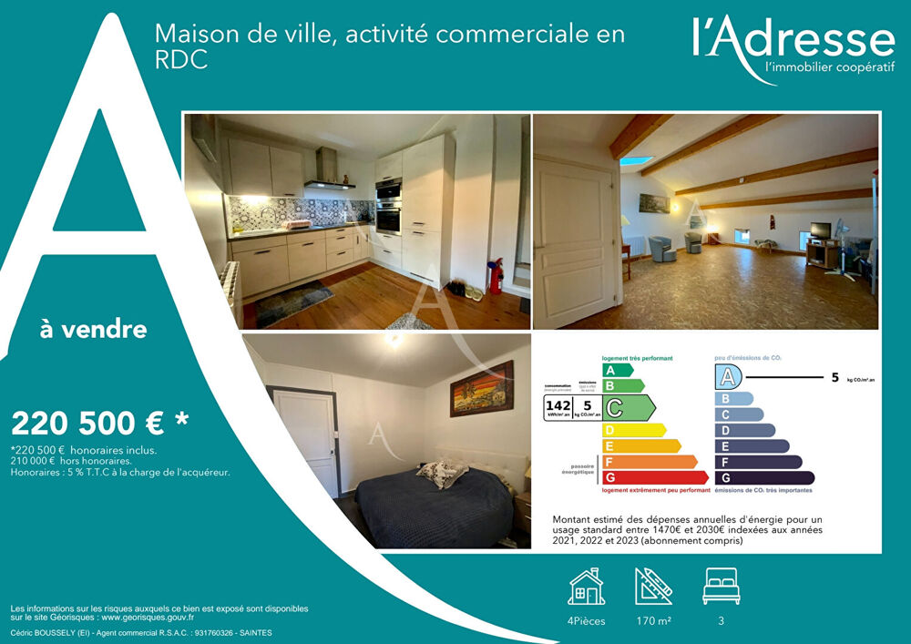 Vente Maison Maison de ville, activité commerciale en RDC Jonzac