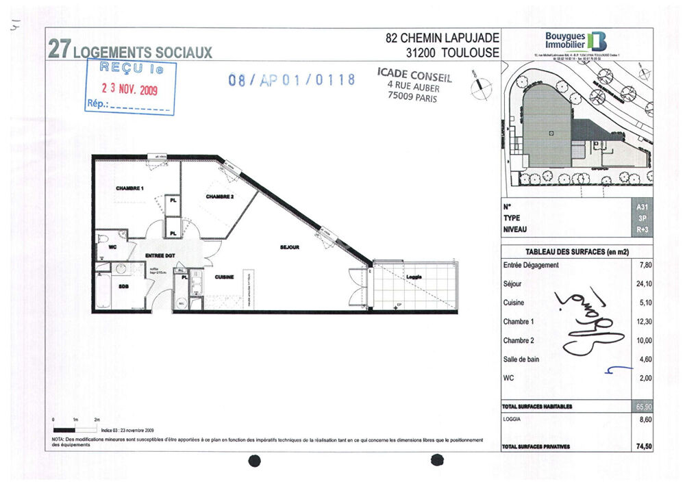Location Appartement Toulouse 31200 Quartier Bonnefoy SANS FRAIS AGENCE  Agréable T3 Récent de 65.90 m²  en dernier étage avec Terrasse couverte de 8 Toulouse