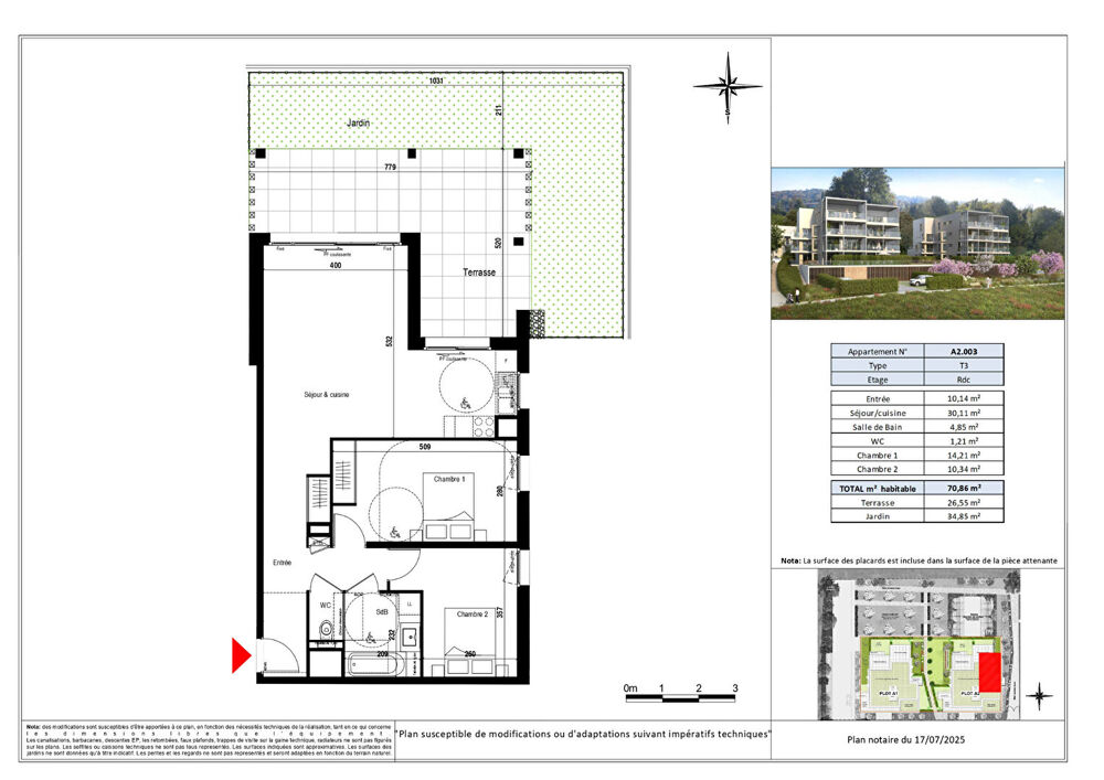 EVIAN LES BAINS - Appartement T3 en rez-de-jardin - 70.86m²