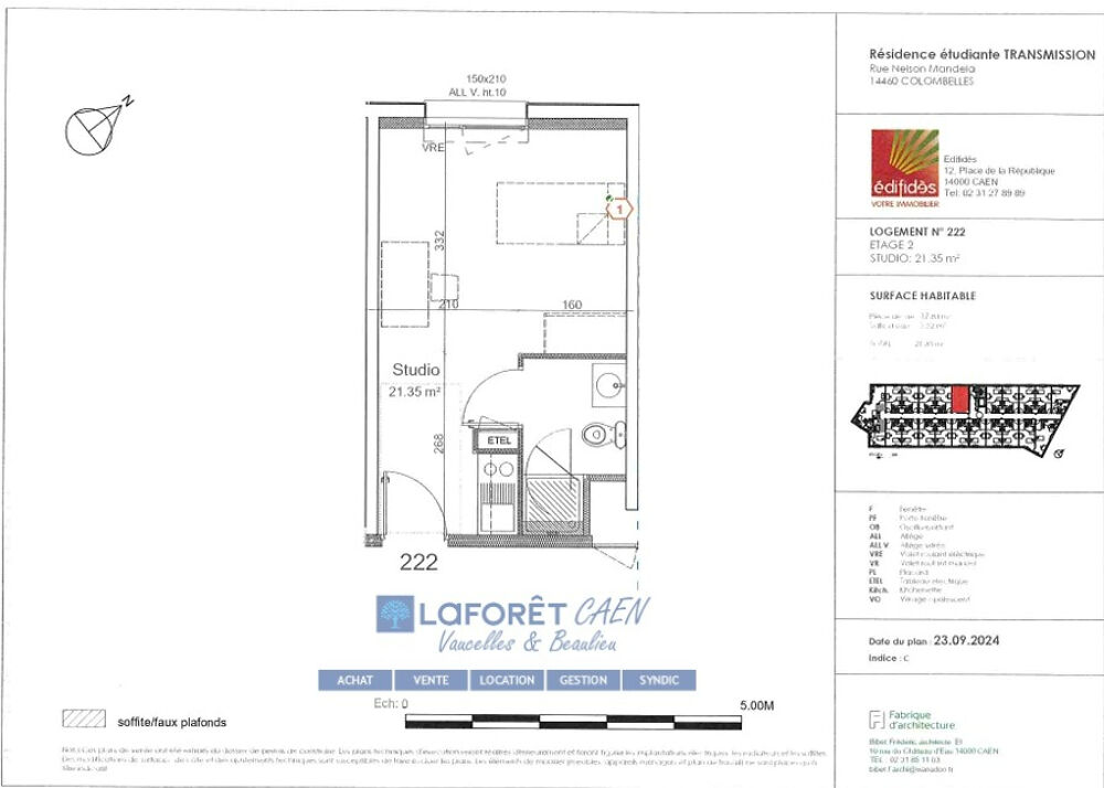 Location Appartement Studio meublé Colombelles 1 pièce 21.35 m2 Colombelles
