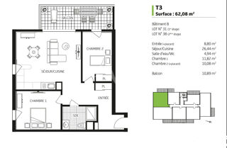  Appartement à vendre 3 pièces 62 m²