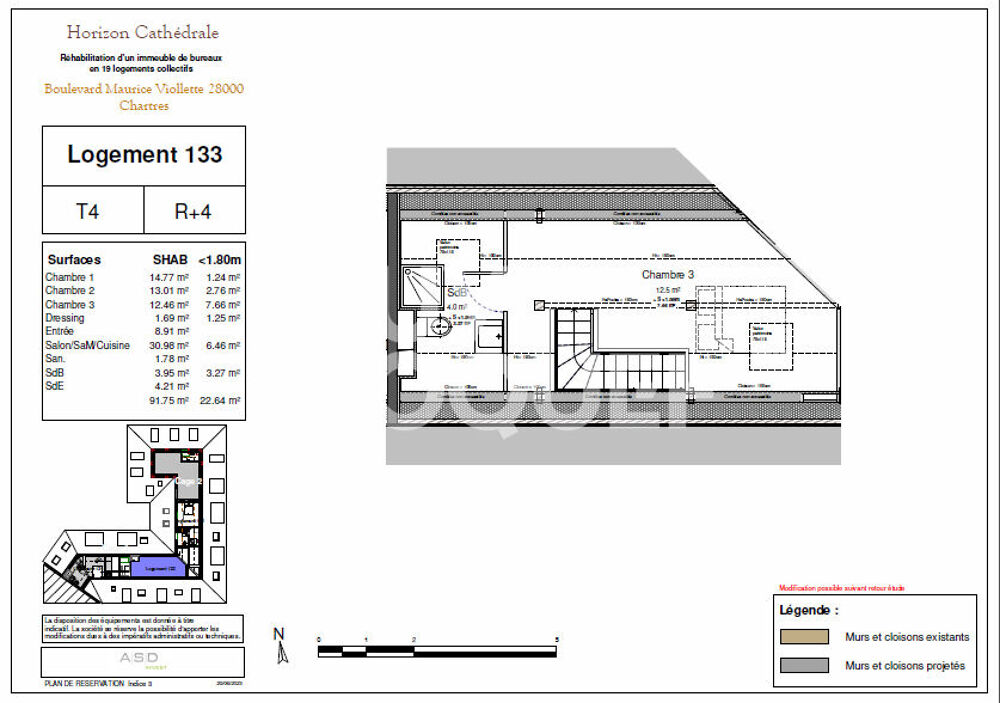 Vente Appartement NEUF & HYPER CENTRE superbe  T4 en duplex Chartres