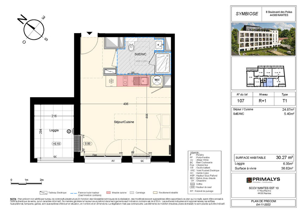 Vente Appartement Appartement Nantes 1 pièce(s) 30.27 m2 LOGGIA 6.35 M² Nantes