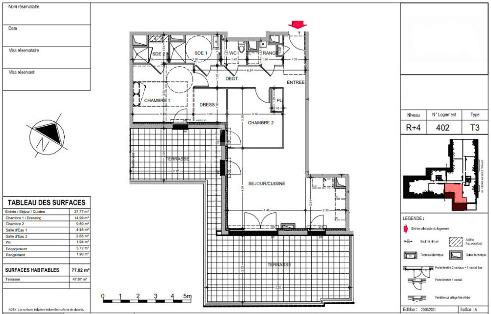 Vente Appartement Appartement Avrille 3 pices 77.02 m  double terrasse 48 m  Zone B1 PTZ Avrille