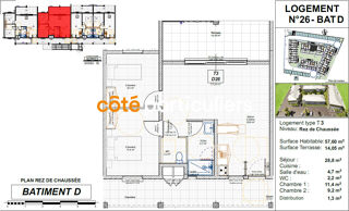  Appartement  vendre 3 pices 58 m